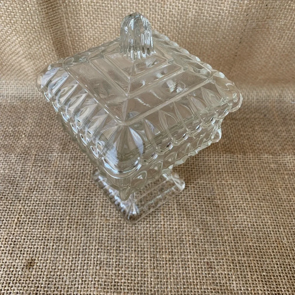 Vintage Glass Jewelry Dish Glass Bowl with Lid